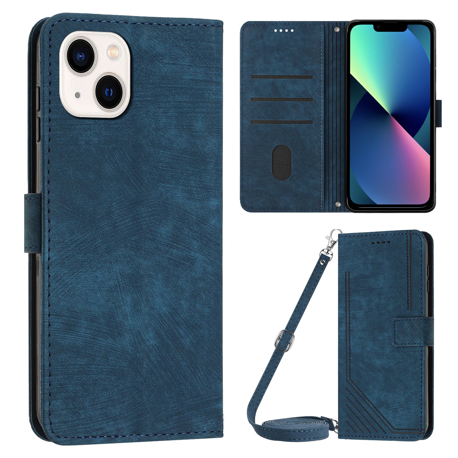 For iPhone 13 mini 5.4 inch PU Leather Flip Folio Case Lines Imprinted Stand Wallet Phone Cover For iPhone 13 mini 5.4 inch PU Leather Flip Folio Case Lines Imprinted Stand Wallet Phone Cover